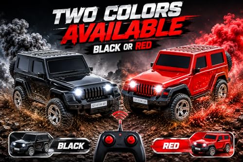 Image of RC Thar Car Toy with Smoke Feature, LED Headlights, 2.4GHz Remote Control, Rechargeable, Black, 20.5 CM, for Kids (Available in Two Colours)