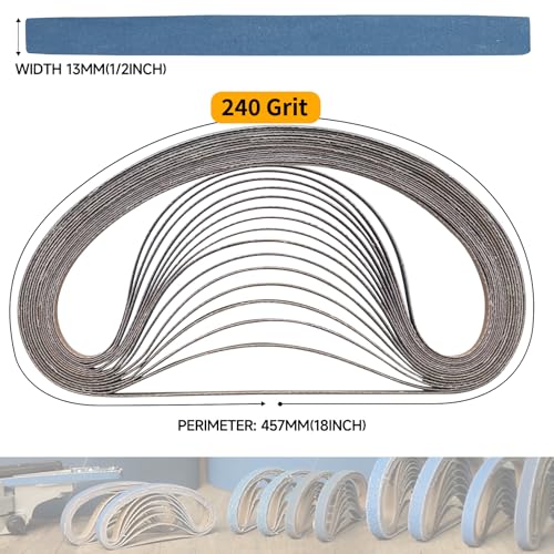 Image of 40-Piece Premium 1 /2 x 18 Inch Zirconia Sanding Belts 240 Grit | 13 x 457 MM, Heavy Duty, Long-Lasting, Wood Metal Grinding and Finishing for Mini Bandfile Belt Sander