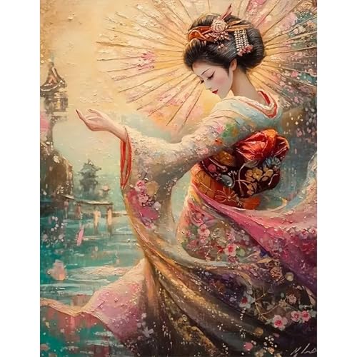 Cadeau pour décoration peinture diamant unique avec motif femme japonaise