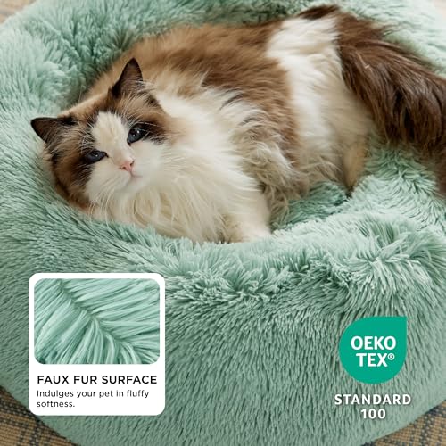 Image of Bedsure Calming Cat Beds Donut Round Washable Kitten Bed,20 inches Apple Green