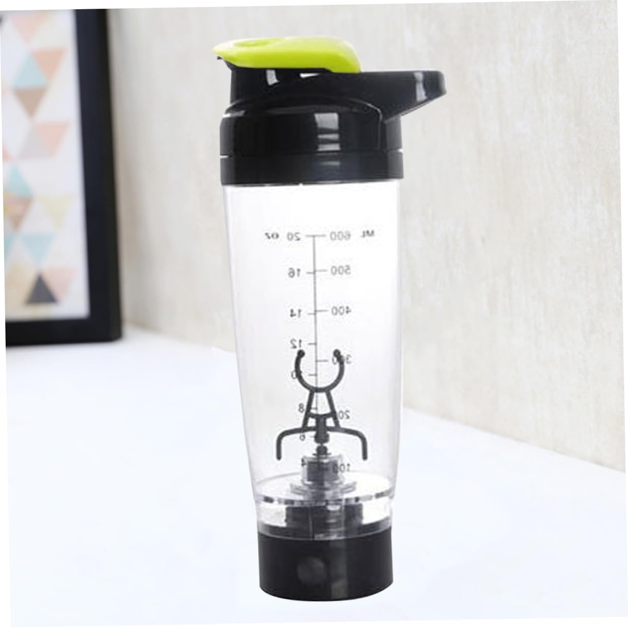 Cabilock Borraccia Shaker Elettrico 600ml in Pp Verde Miscelatore a Batteria Anti-graffio per Frullati Proteici Portatile per Sport e Palestra