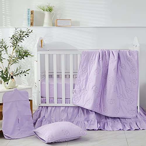 Image of Brandream Crib Bed Skirt for Baby Girls Boys Purple Boho Bohemian Solid Cotton Toddler Bedskirt Farmhouse Chic Ruffle