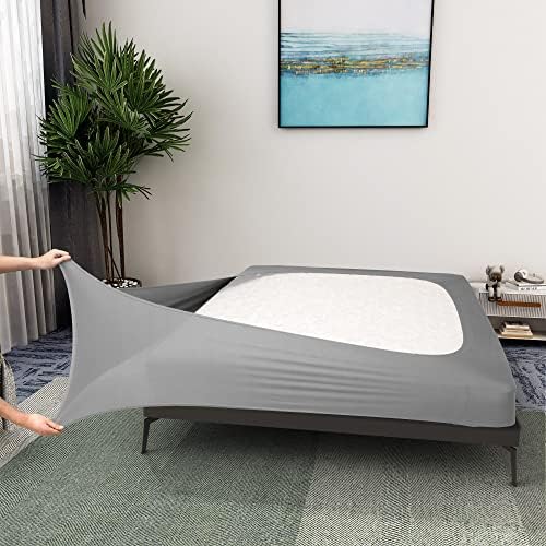 Box Spring Cover King Size - Jersey Knit & Stretchy Wrap Around 4 Sides Bed Skirt for Hotel & Home - King/Cal King, Light Gray