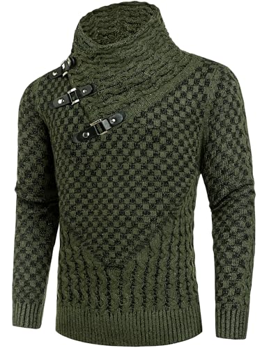 COOFANDY Men's Knitted Turtleneck Sweater Long Sleeve Slim Fit Designer Shawl Collar Pullover2