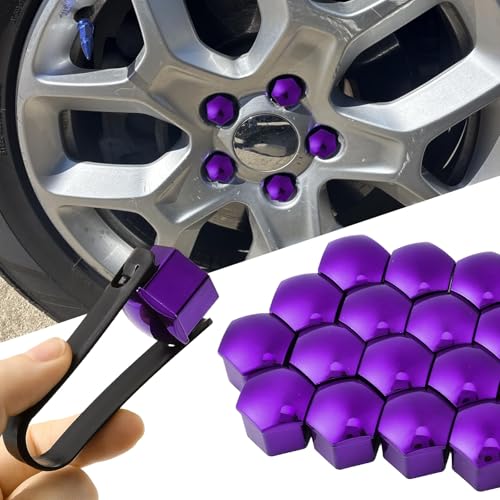 Image of Blueshyhall 19mm Wheel Lug Nut Cover Bolt Caps Anti-Rust Car Tire Nut Cover with Removal Tool (Pack of 20) - Chrome Purple