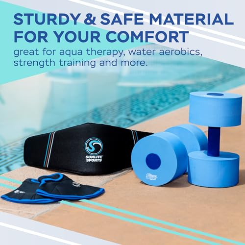 Image of Sunlite Sports Water Workout Combo Set, High Density Water Weights for Pool Exercise, Dumbell, Swim Belt, Aerobics Equipment, Aqua Jogger Belt, Pool Fitness, Aqua Therapy & Exercise