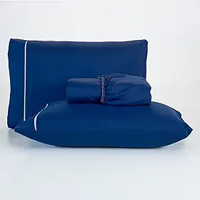 Jogo De Lençol 400 Fios Percal Poliéster Liso Toque Macio com Elástico Diversos Tamanho Solteiro Casal Queen King Size (Solteiro, Azul Escuro)