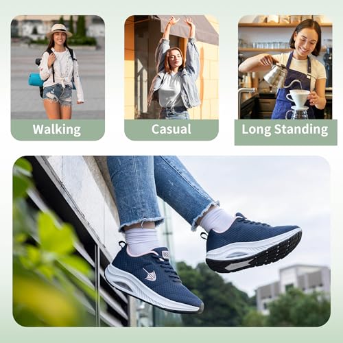 Image of Womens Wide Toe Box Walking Shoes with Arch Support Tennis Orthotic Sneakers Wide Width Shoes for Plantar Fasciitis Pain Relief BluePink US 7.5