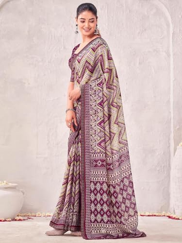 Image of SIRIL Women's Georgette Printed Saree with Unstitched Blouse Piece