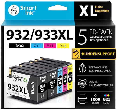 Smart Ink Kompatible Druckerpatronen als Ersatz für HP 932 XL 933 XL 932XL 933XL 5 Multipack (2 Schwarz & Cyan Magenta Gelb) Patronen Höher Kapazität für Officejet 6600 6700 7612 7510 7110 6100 7610