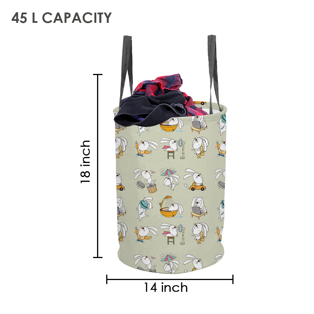 PrettyKrafts 45L Laundry Basket for Clothes with Lid | Laundry Bag Foldable | Laundry Bag for Clothes | Clothes Basket | Basket for Clothes Storage | Toy Storage Basket (36x36x45cm, Grey)