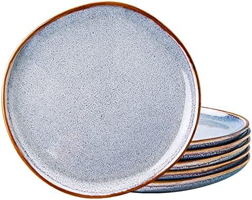 AmorArc Ceramic Dinner Plates Set of 6, 10.5 Inch Handmade Reactive Glaze Stoneware Plates, Large Rustic Shape Dinnerware Dish Set for Kitchen, Microwave & Dishwasher Safe, Scratch Resistant - Blue
