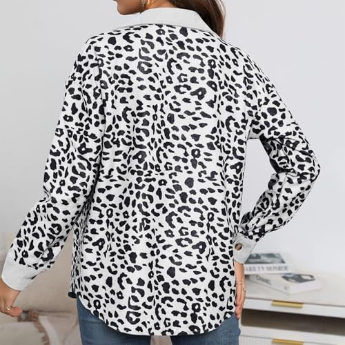 Womens Shacket Jacket Casual Leopard Print Cardigans Coat Corduroy Button Down Long Sleeve Blouses Lightweight2