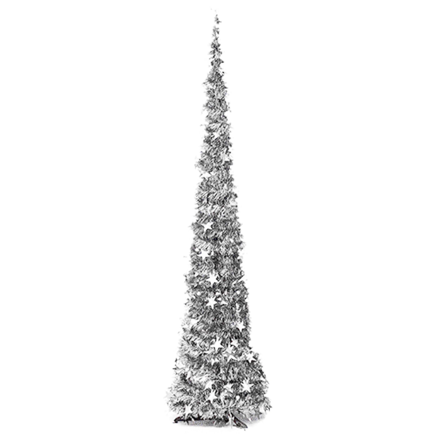 Gcroet up Christmas Tree 5Ft Tall Tinsel Christmas Tree with Stand Collapsible Artificial Pencil Xmas Decor for Home Apartment Party Silver