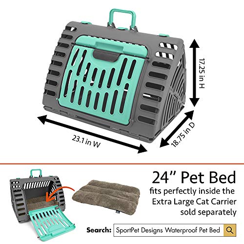 Sportpet Designs X-Large Foldable Travel Cat Carrier - Front Door Plastic Collapsible Carrier #TOP5