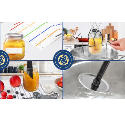 Image of Canning Jar Lifter Tongs with Jar Lid Lifter Magnetic Lid Lifter,Canning Bubble Popper Bubble Remover and Canning Labels for Canning Supplies Starter Kit,4Pcs Canning Tools-Black