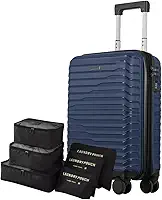 Mala Bordo 10kg em Polipropileno, Zíper Expansível, Padrão ANAC, Cadeado Embutido + Kit Organizador Necessaire 6 pçs p/Calçados, Meias e Calcinhas - Bagagem de Viagem Sestini (PP Plus Marinho)
