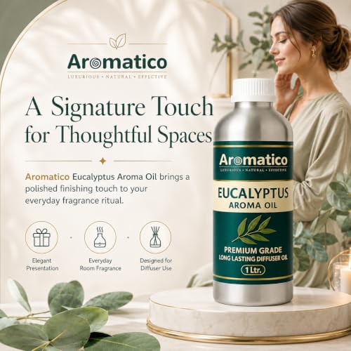 Image of AROMATICO Eucalyptus Diffuser Oil with Strong, Long-Lasting Aroma | Refresh Homes, Offices & Showrooms | Aromatherapy, Diffusers, Air Purifiers, Vaporizers - 1 L (1000 ml)