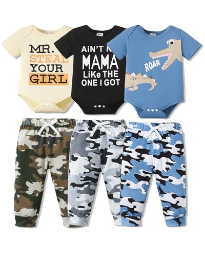 Image of NZRVAWS Newborn Baby Boy Clothes Infant Boy Outfits Romper Pants Set 6 Pcs 0 3 6 9 12 Months