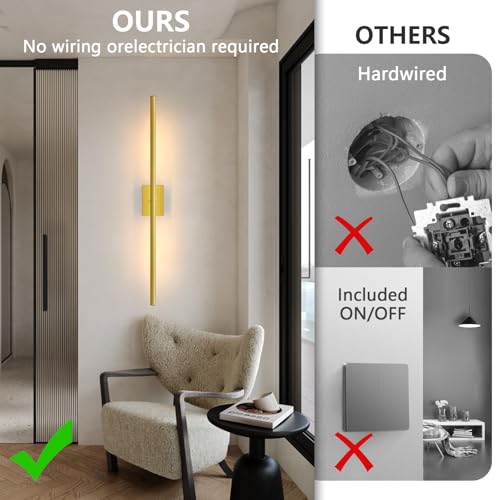 Image of Battery Operated Wall Sconce, 10000mAh 4CCT Dimmable, Gold 1pc | Rechargeable wall lights with remote & touch control, 360rotate timer 31.5 inch, for bedroom living room hallway decoration