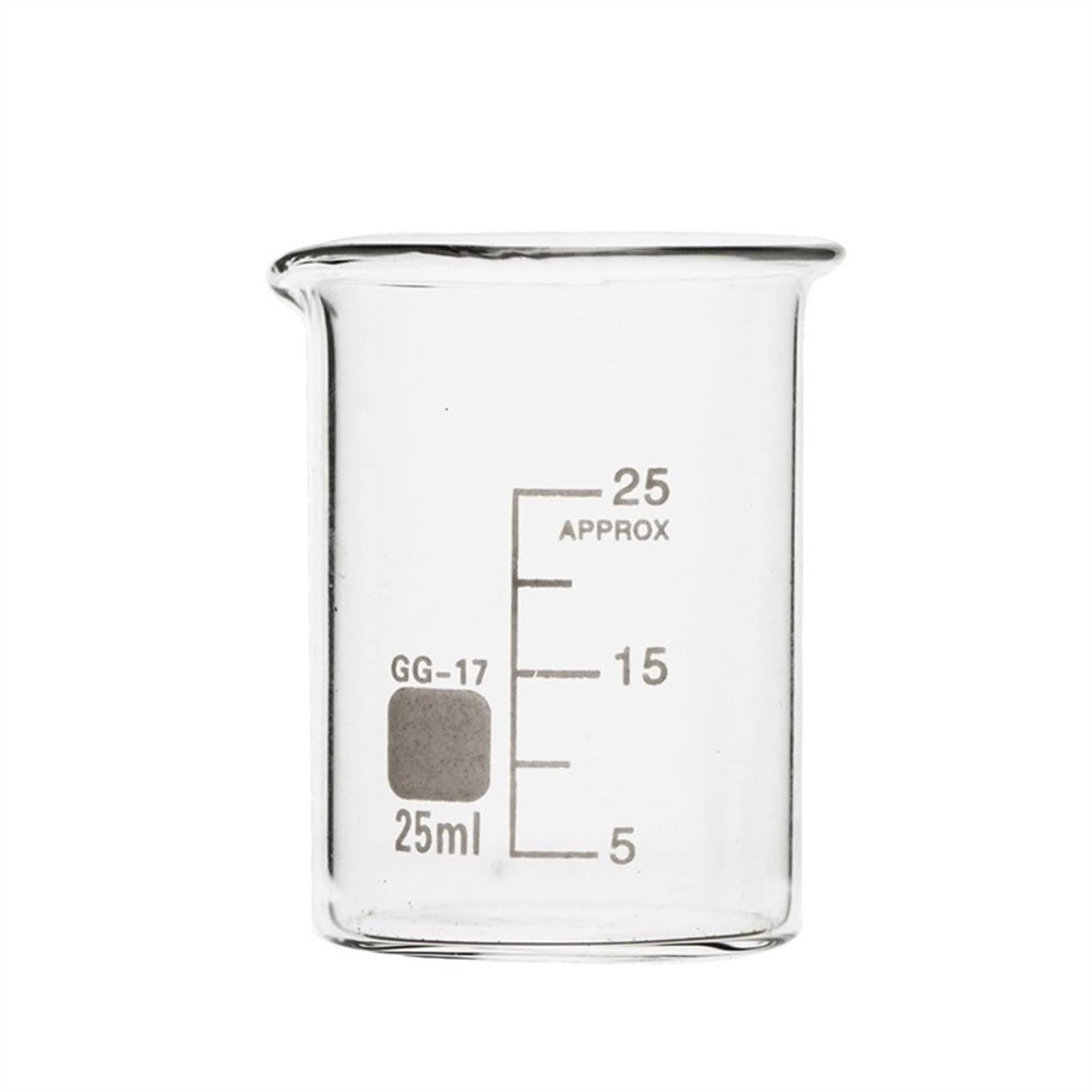 25 ml Szklany kubek z przezroczystym oznaczeniem skali Szkło borokrzemowe żaroodporne pogrubione szkło o niskim kształcie laboratoryjny kubek z miarką - opakowanie 20 szt. (kolor: przezroczysty