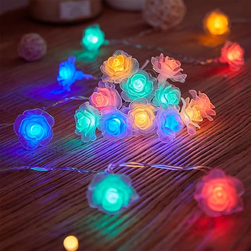 ENLACE Rosen Lichterkette, 3M 20 LED Bunte Licht Blumen Lichterketten, Rosenkette Lichterketten, Innenlichterkette für Party, Garten, Weihnachten, Hochzeit Dekoration