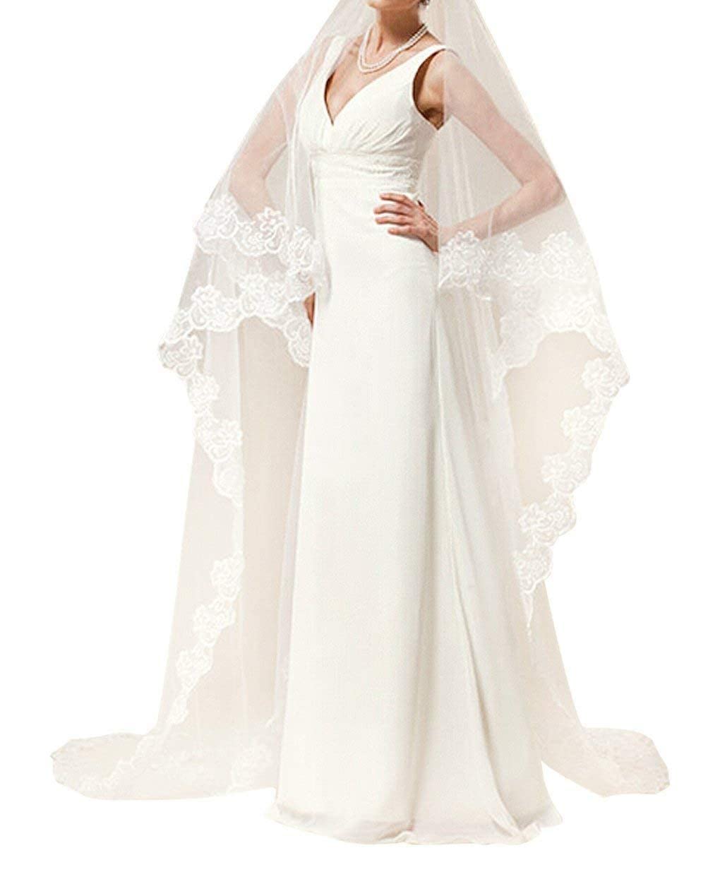 Gownlink Bridal Long Veil Wedding Hair Accessory White Lace And Net With Comb