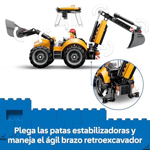 Miniatura 5 de LEGO City Cargadora Retroexcavadora Amarilla – Vehículo de Obra de Juguete y 2 Minifiguras – Camión con Cucharón Delantero y Retroexcavador – Regalo de Cumpleaños para Niños de 7+ Años – 60480