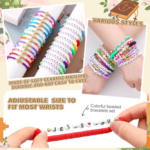 100 Pcs Beaded Friendship Bracelets Bulk Colorful Inspirational Stretch Bracelets Y2k Preppy Adjustable Jewelry for Rainbow Princess Women Beach Party Favor Gifts(Cross)3