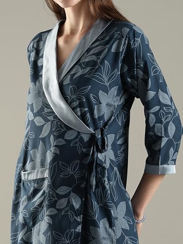 Image of 9shines Label Stylish Cotton Nighty Robe for Women | Front Open Floral Housecoat | Wrap Nighty with Pocket | Adjustable Waist Tie | Plus Size housecoat (HC-2026)