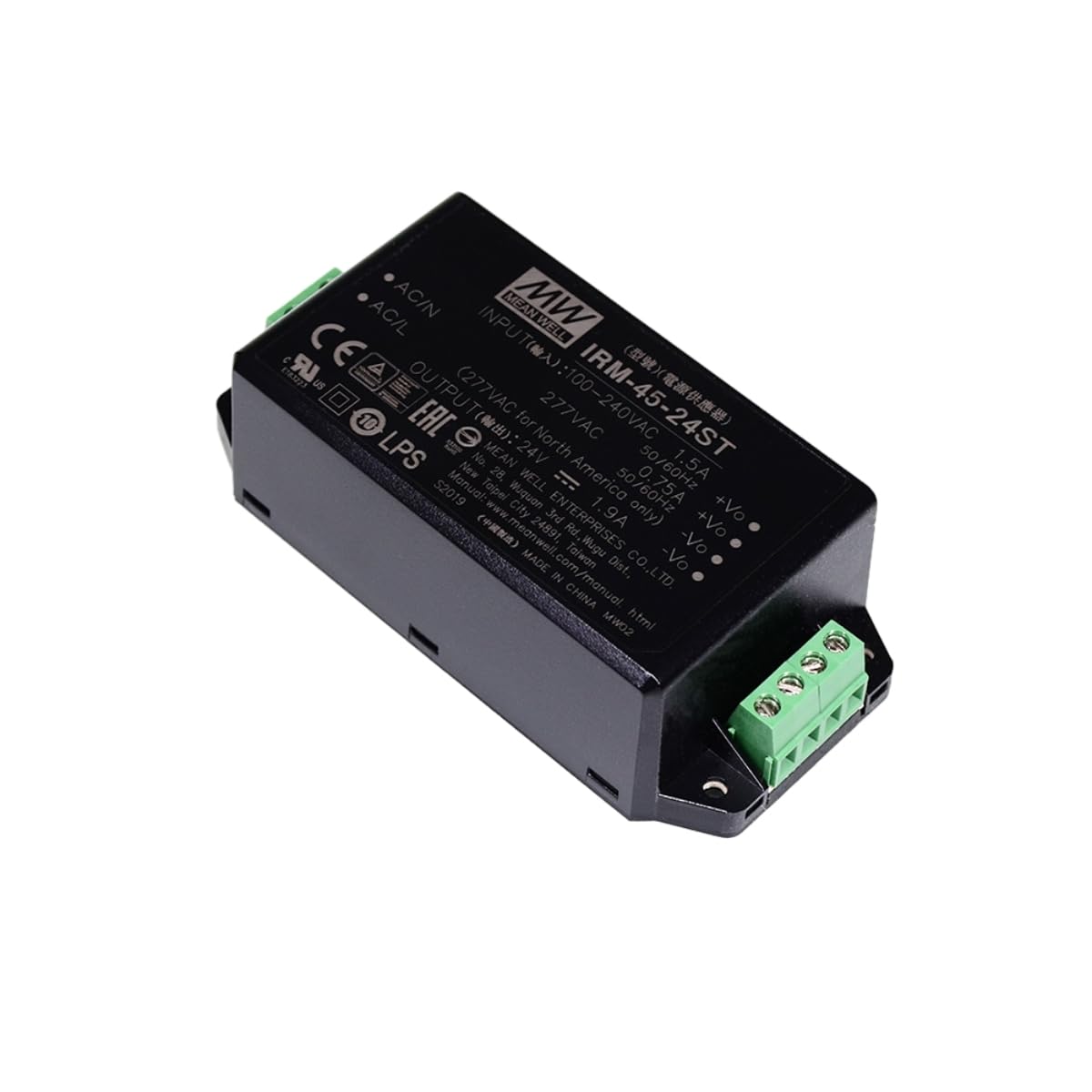 Mean Well IRM-45-24ST Schaltnetzteil – 45 W, 0,94 A, 24 V – AC-DC, Klasse II, -30 Bis +70 °C, Mit Kurzschlussschutz