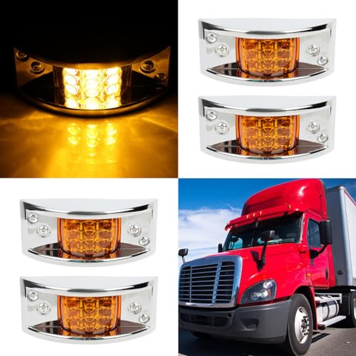 cciyu 4x 12 Led Amber Rectangular Chrome Armored-style Trailer Side Marker Light Trailer Clearance Light Side Marker Light For Freightliner Argosy 2000 2002 2004 For Freightliner Truck, Trailers