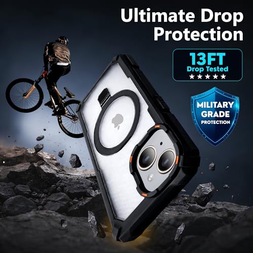 Image of AIBEX Transparent Back Cover Compatible for iPhone 15| Mag-Saf Magnetic Ring Kickstand | Shockproof Dual Layer Military Grade Drop Protection Armor Case| Wireless Charging Support - Black