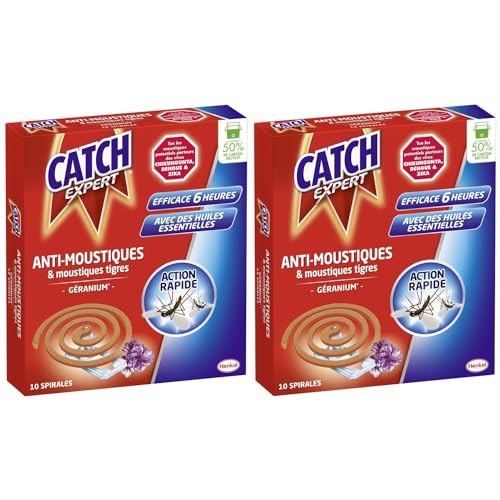 CATCH Spirale extérieure anti-moustiques parfum géranium - Lot de 2 x 10 spirales
