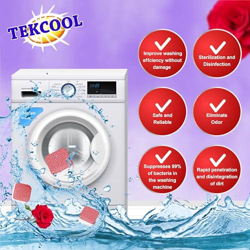 Image of TEKCOOL Washing Machine Cleaner Tablet Descaling Powder Tablets, Washing Machine deep Cleaner, Deep Cleaner Tablet All Company's Front and Top Load Machine (24 pcs) (Red Rose).