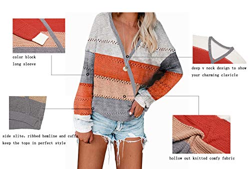 Onlypuff JN0017-GREY PINK-L Striped Hoodies Long Sleeve Sweater Loose Knitted Pullover Sweatshirt Tops Grey Pink L thumb #2