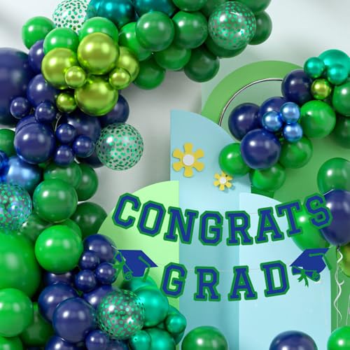Image of Congrats Grad Banner Graduation Party Banner Decoration Hanging Garland High School College Backdrop Supplies Blue Green