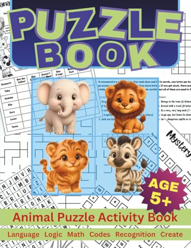 Children's Puzzle Activity Book for Kids Aged 5+: Brain-Boosting Jungle Puzzles full of Word, Math, and Logic Challenges. The Perfect Tiny Puzzler Gift!