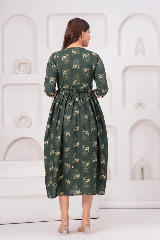 Image of Women Feeding Kurti for Women Cotton Maternity Kurta with Nursing Zip for Pre & Post Pregnancy