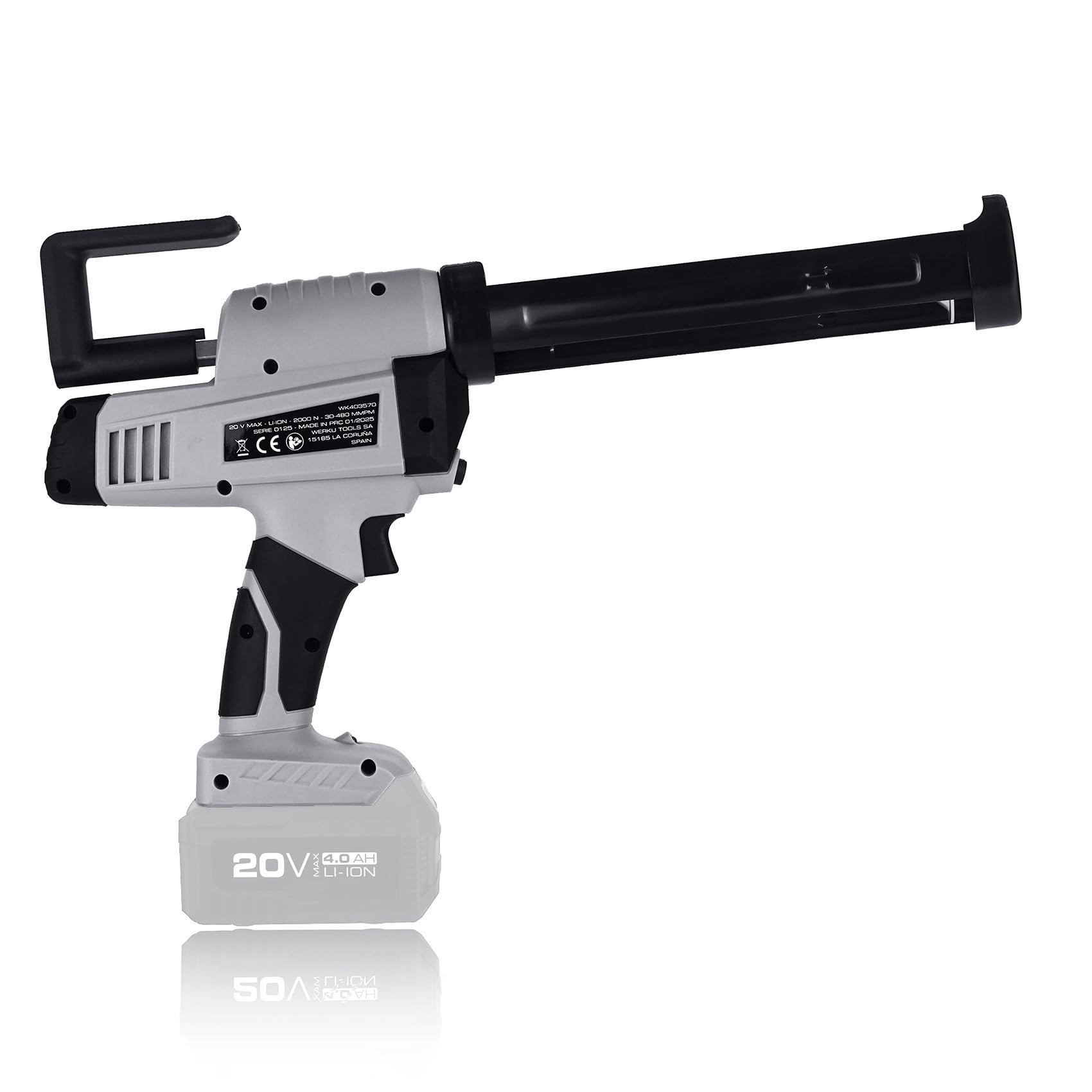 Werku WK403570, Pistola Cartuchos Inalámbrica, Calidad Profesional, Potencia 20 V, Fuerza presión 2000 N, Cartuchos Universales de 300 ml, No Incluye Batería y Cargador