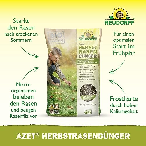 Neudorff Azet Herfstgazonmeststof - Organische biologische meststof voor 400 m² versterkt de vorsthardheid en zorgt voor een dicht, krachtig gazon in het voorjaar, 20 kg - Afbeelding 3
