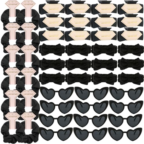 Tethzeng Bridesmaid Scrunchies Proposal Gifts Bachelorette Hair Claws Clips women heart sunglasses for Wedding Party Favors (Black headband 48pcs)