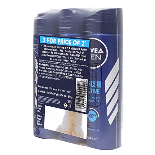 Image of Nivea Unisex Fresh Active Deodorant Spray 150Ml (2+1)