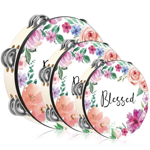 Fiada 3 Pcs Blessed Tambourines for Adults Church Christian Dance Tambourine Double Row Jingle Bible Hand Bell Clap Drum for Church Pray Party Percussion Musical Instrument