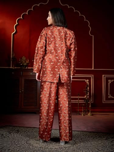 Image of PURVAJA Women's Full Sleeve Crop Top Trouser Printed Co-Ords Set