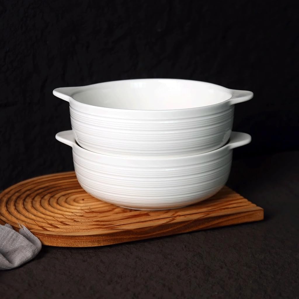 Miski do zupy ceramiczne podwójne ucho miska na zupę miska na makaron gospodarstwo domowe duża pojemność miska do zupy miska do pieczenia biała prosta duża miska miski obiadowe
