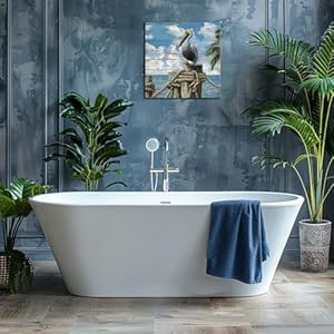 Bathroom Decor Beach Wall Art Ocean Theme Blue Picture Canvas Print Modern Coastal Artwork Framed Hanging Dining Office Living Room