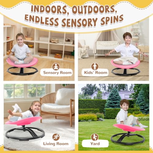 Image of Zhenx Spinning Chair for Autistic Kids (Ages 3-18) - 220lbs Capacity Sensory Swivel Seat - Sensory Toy for Teens with ADHD /Autism - Sit & Spin Calming Gift to Improve Focus & Body Balance (Pink)