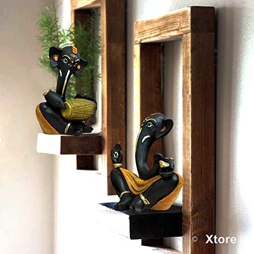 Image of Xtore Resin Floating Ganesha Statues Decorative Showpiece | Spreads Positive Vibes (Pack of 2, Black & Yellow)