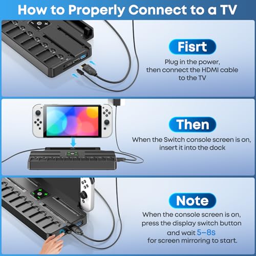 Image of Switch Docking Station for TV with Controller Charger, Replacement for Switch TV Dock with HDMI Adapter, SW Base Station Portable Charging Dock with 10 Game Slots